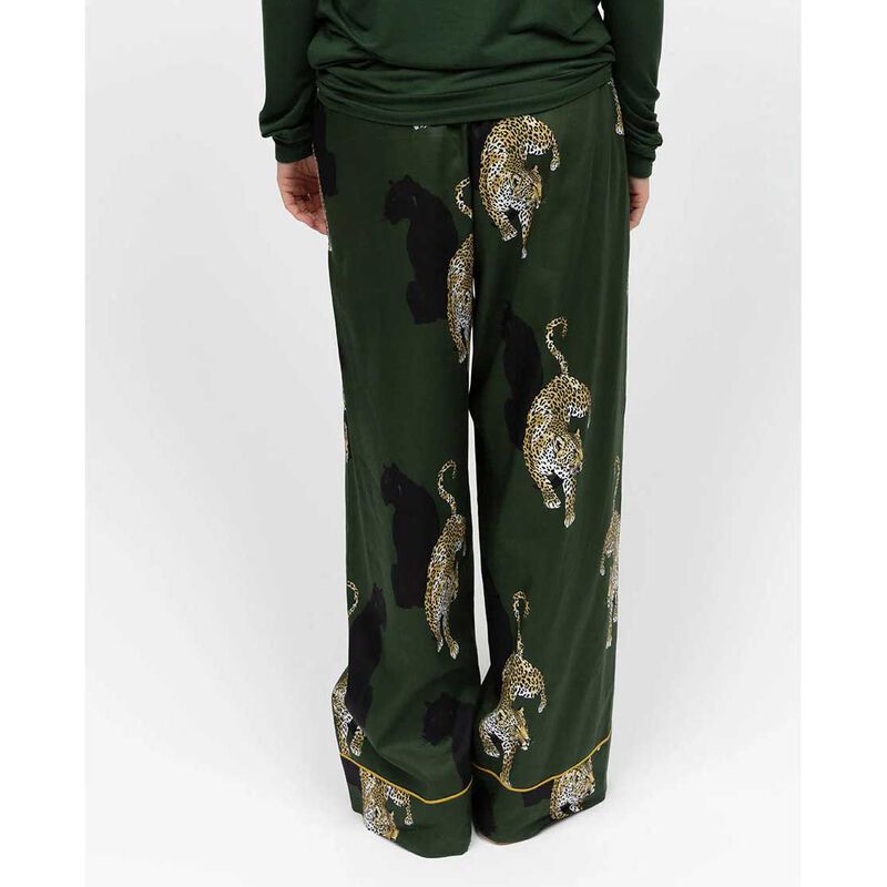 Cyberjammies Olive Leopard Print Wide Leg Pyjama Bottoms image number 1